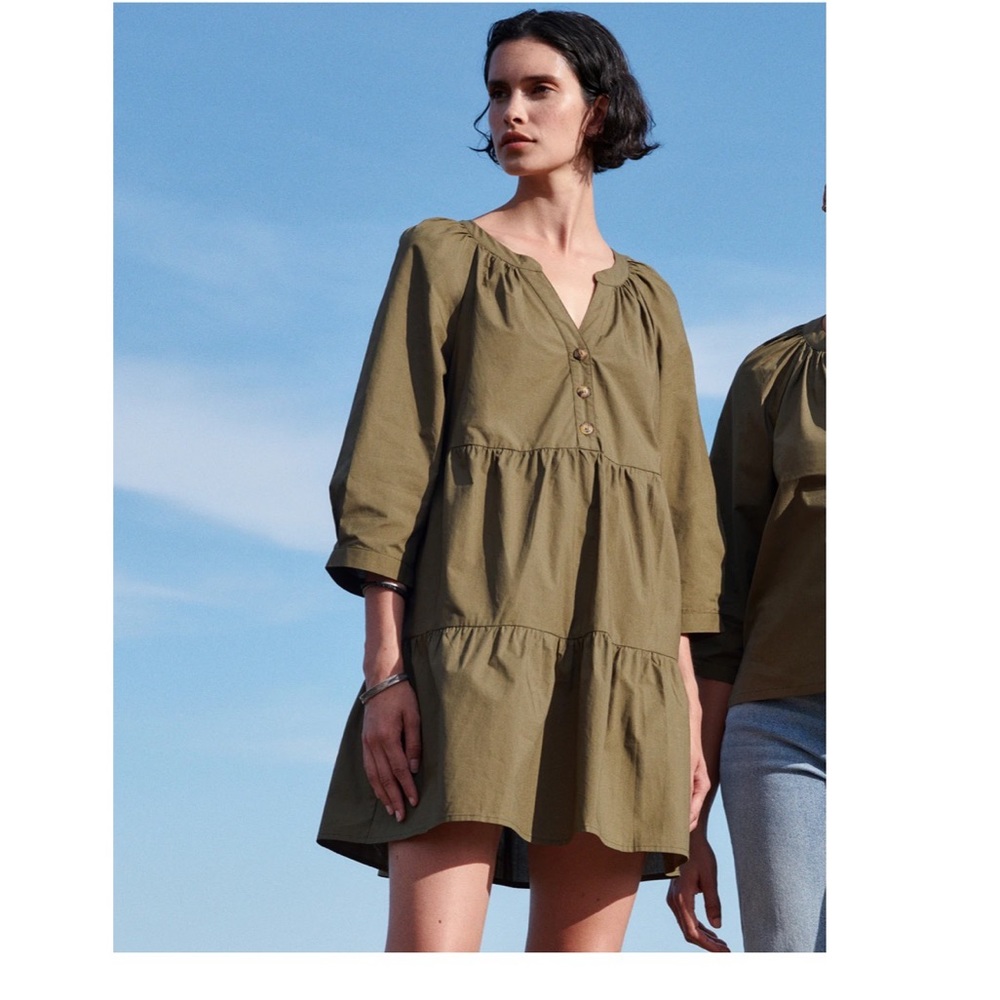NWT Sanctuary Button Babydoll Mini Dress Olive Green Oversized XS